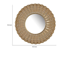 19 Inch Wall Mirror, Beaded Sunburst Design, Gold Finished Metal Frame - BM285897