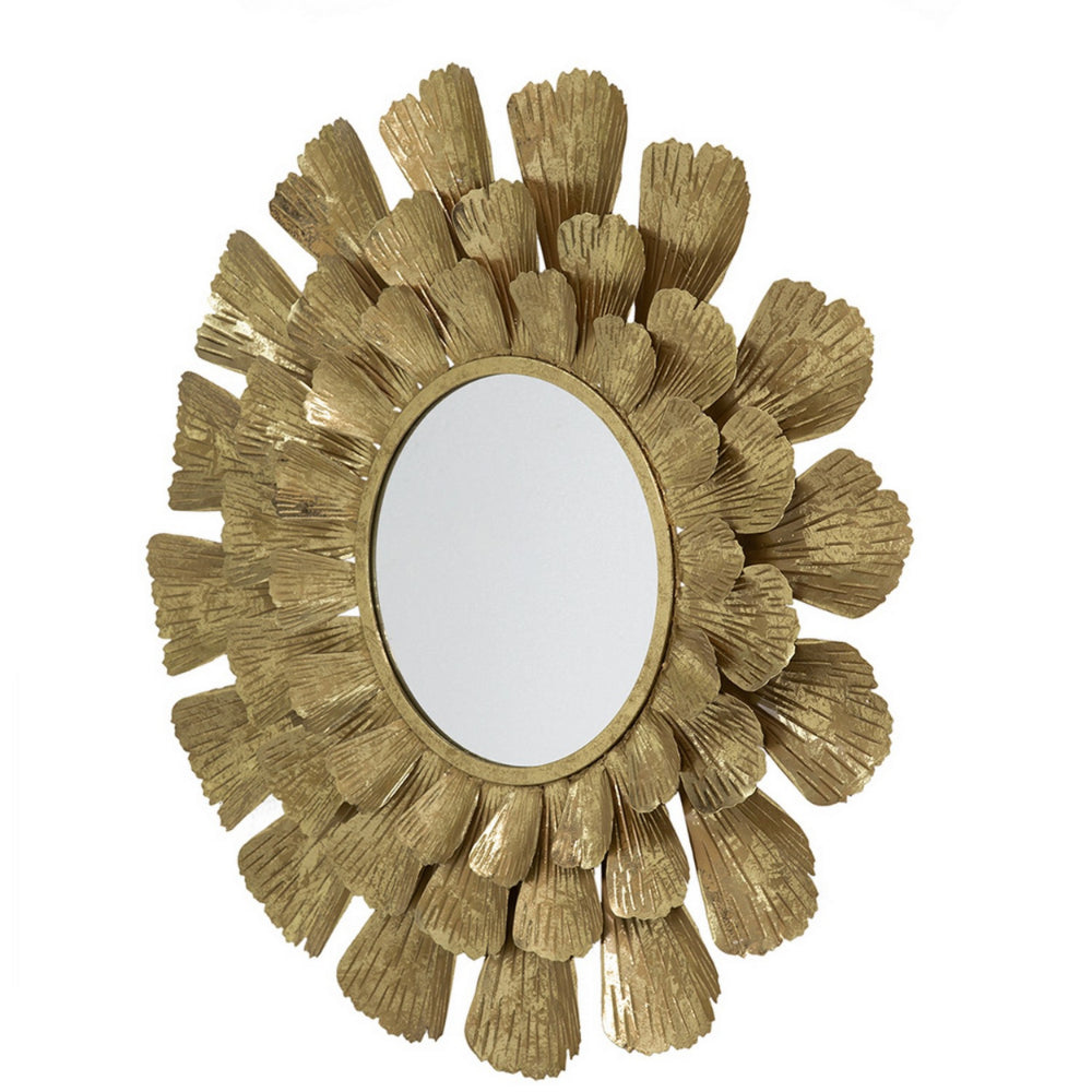 37 Inch Wall Mirror, Layered Flower Petals, Gold Finished Metal Frame - BM285898