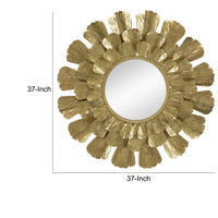 37 Inch Wall Mirror, Layered Flower Petals, Gold Finished Metal Frame - BM285898