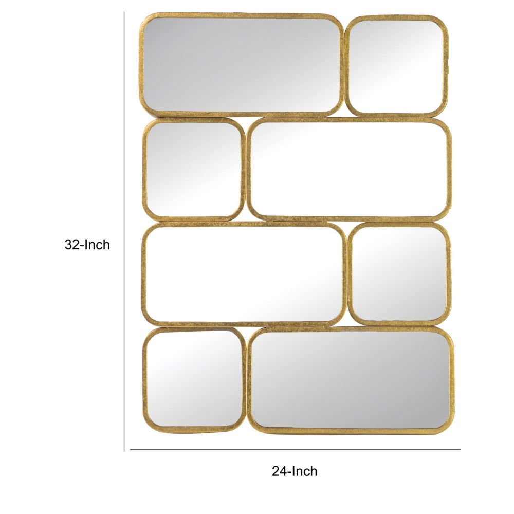 32 Inch Luxury Wall Decor Mirror, 8 Gold Finished Curved Metal Frames - BM285900