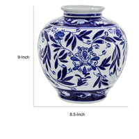 9 Inch Porcelain Vase, Blue Persian Print, Curved Shape, Flared Opening - BM285904