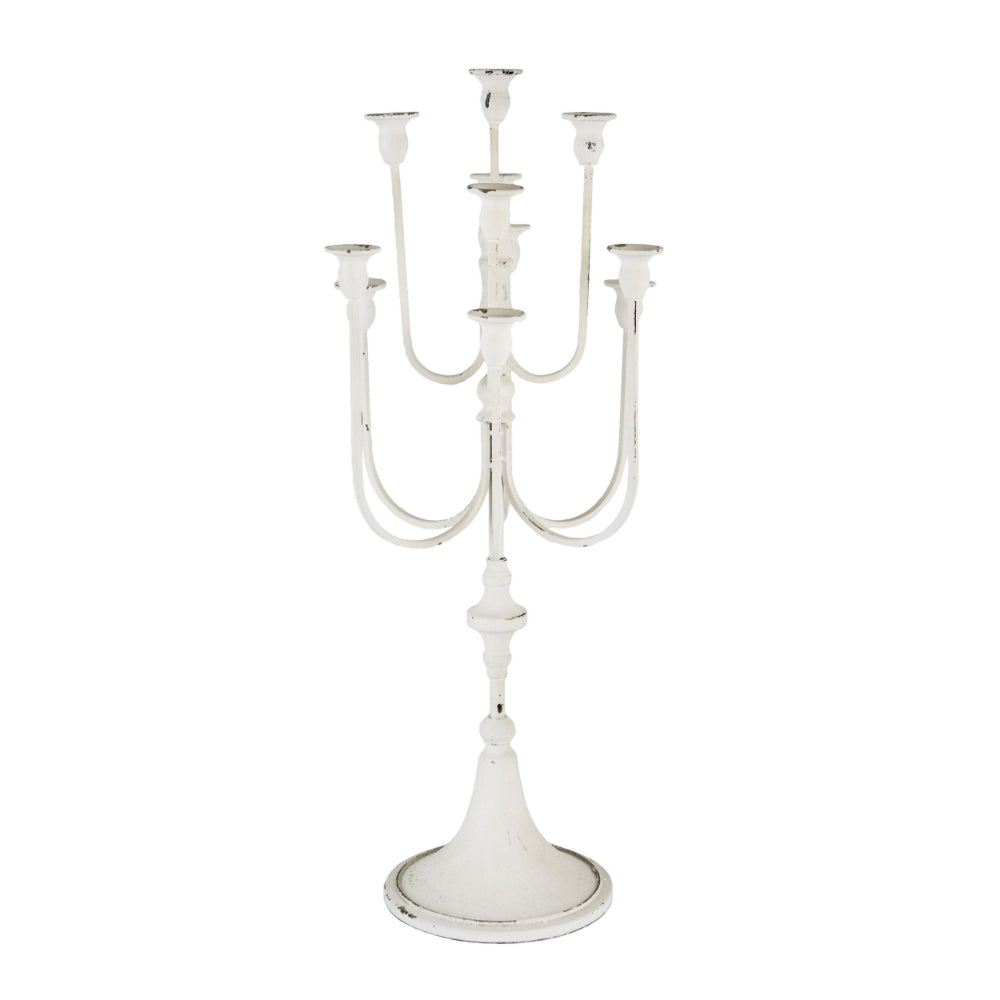 30 Inch Classic 11 Light Candelabra, Curved Arms, White Iron Frame - BM285915