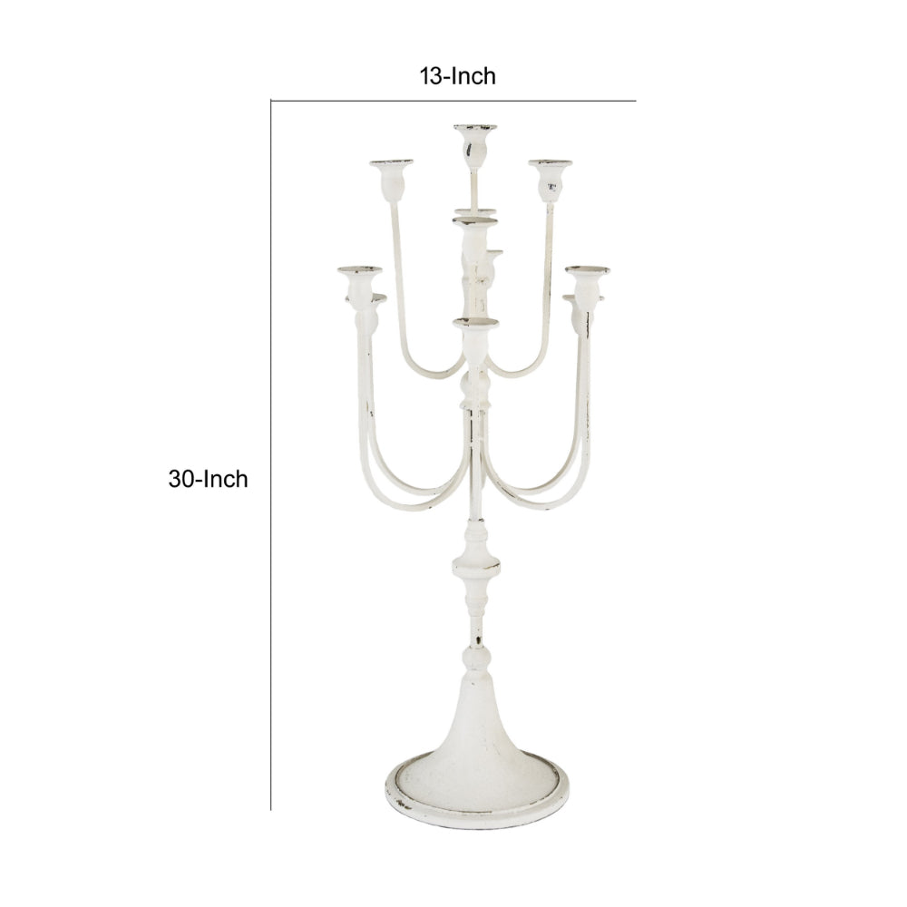 30 Inch Classic 11 Light Candelabra, Curved Arms, White Iron Frame - BM285915