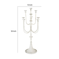 30 Inch Classic 11 Light Candelabra, Curved Arms, White Iron Frame - BM285915