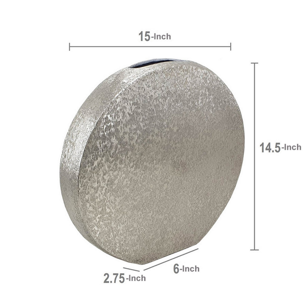 15 Inch Modern Decorative Vase, Round, Silver Finished Aluminum Frame - BM285917