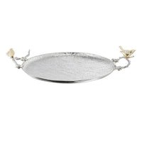 21 Inch Decorative Tray Set of 2, Perched Birds Silver Metal, Large - BM285923