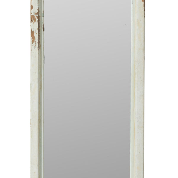 73 Inch Floor Mirror with Ornate Sculpted Top, Fir Wood, Weathered White - BM285925