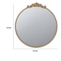 Kea 32 Inch Vintage Round Wall Mirror, Gold Metal Frame, Baroque Design - BM285933