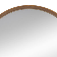 Roe 32 Inch Wall Mounted Round Mirror, Modern Brown Pine Wood Frame - BM285936