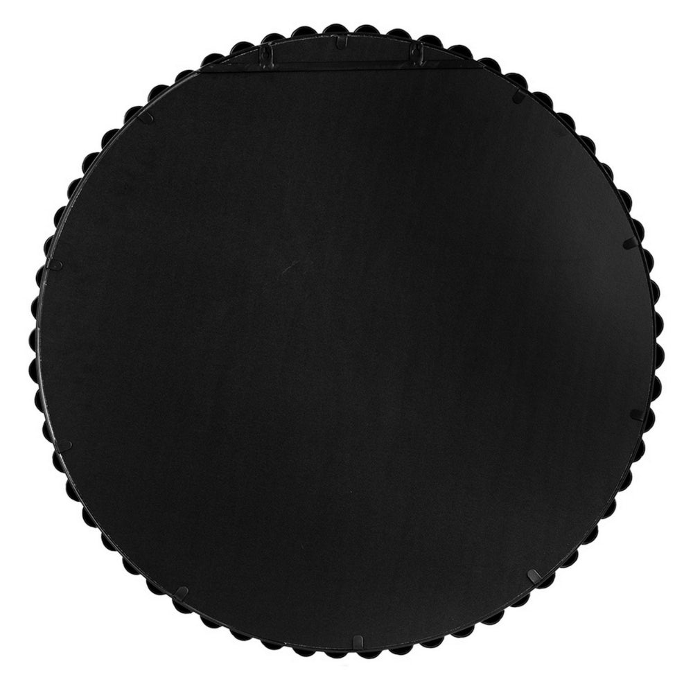 Emu 32 Inch Modern Round Wall Mirror, Beaded Black Metal Accent Frame - BM285938