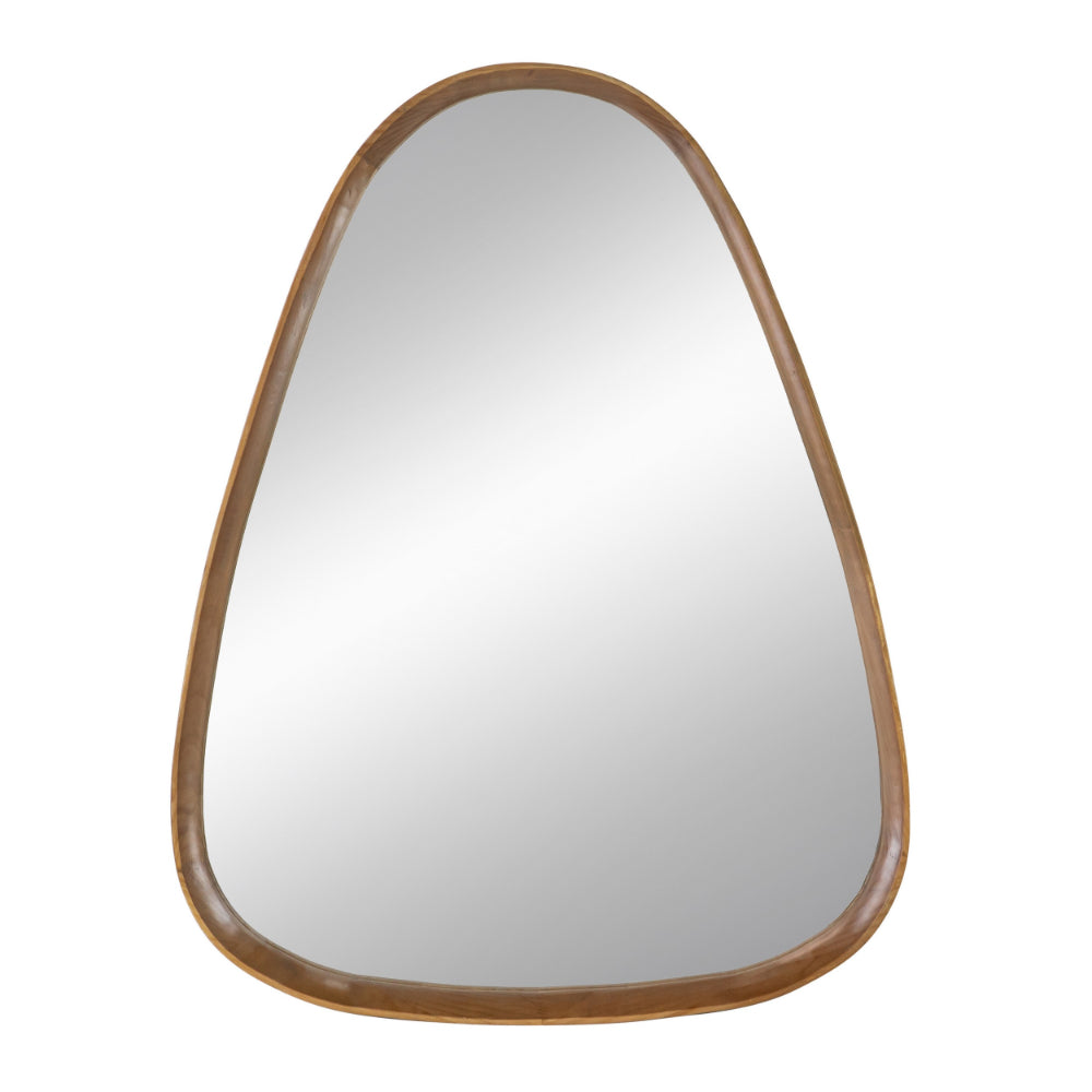 Roe 37 Inch Accent Wall Mirror, Brown Curved Pine Wood Frame, Minimalistic - BM285940