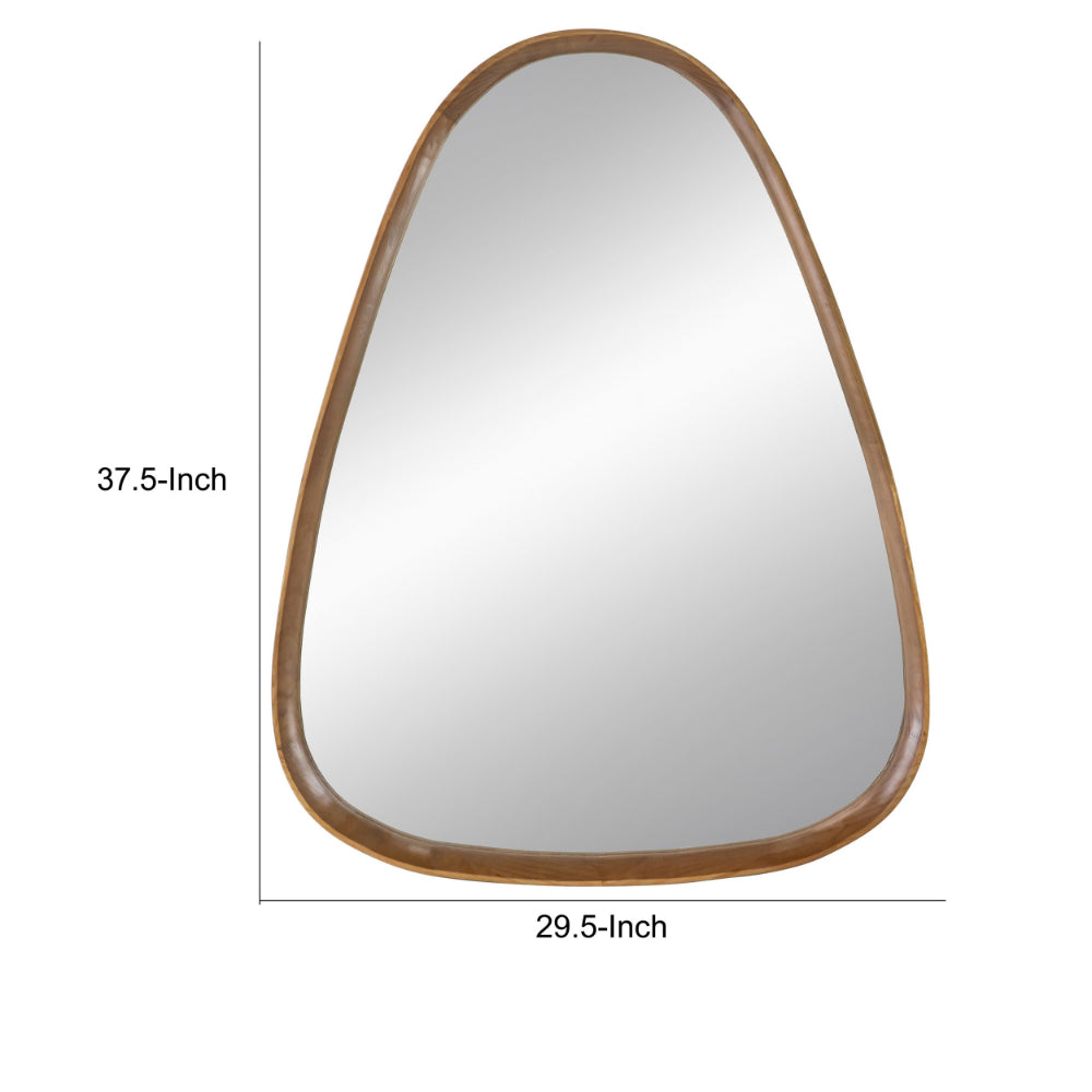 Roe 37 Inch Accent Wall Mirror, Brown Curved Pine Wood Frame, Minimalistic - BM285940