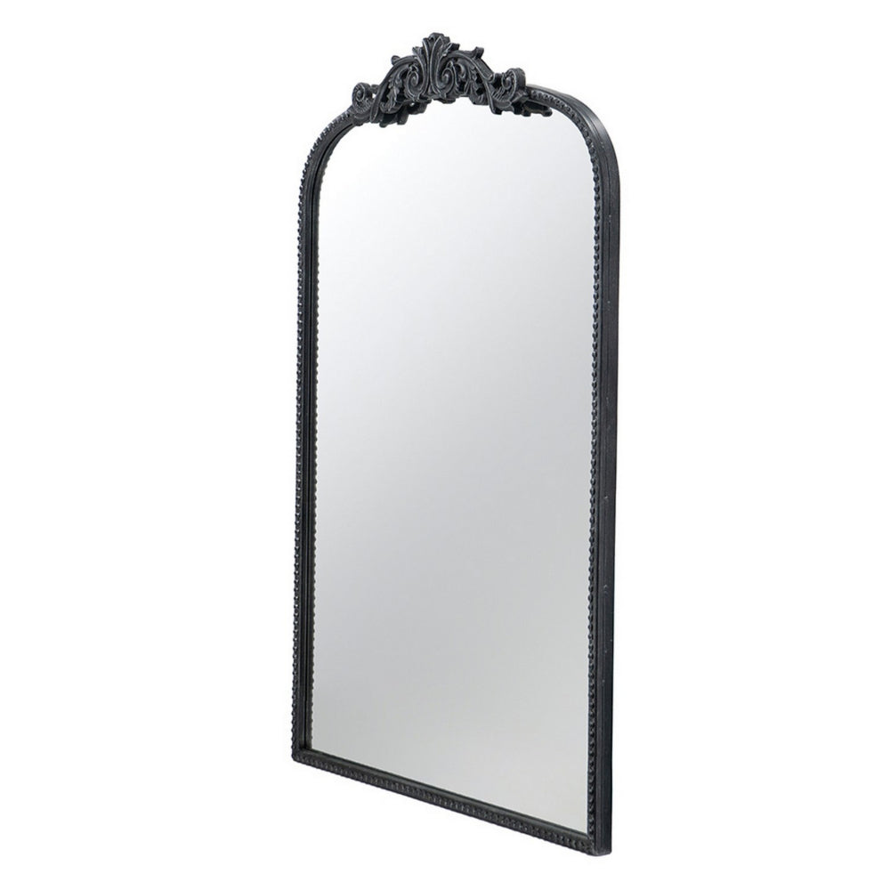 Kea 36 Inch Wall Mirror, Black Curved Metal Frame, Baroque Accent Design - BM285941