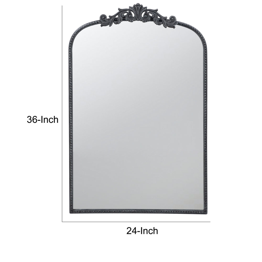 Kea 36 Inch Wall Mirror, Black Curved Metal Frame, Baroque Accent Design - BM285941