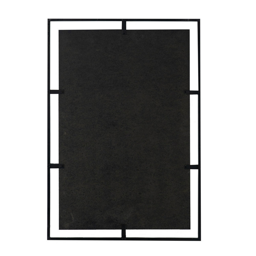 Tui 32 Inch Accent Wall Mirror, Antique Style Rectangular Black Metal Frame - BM285946