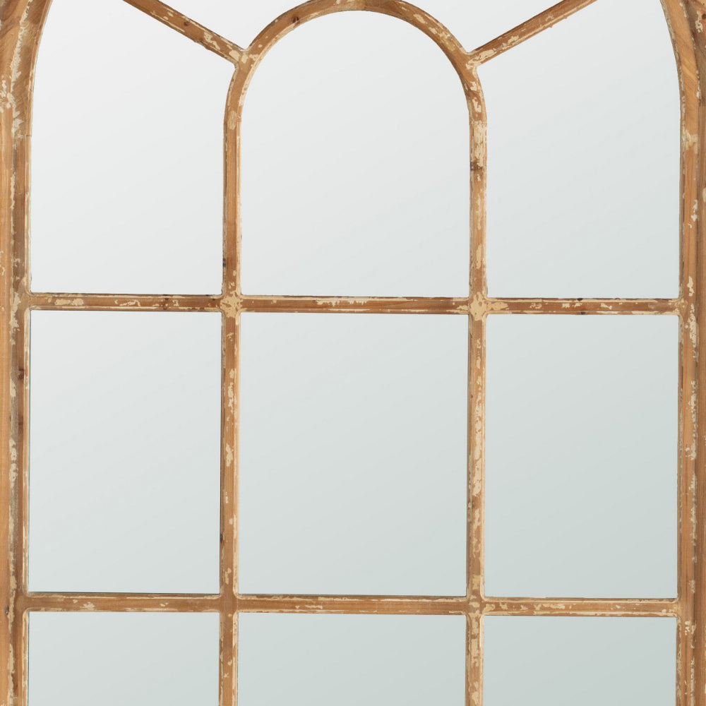 54 Inch Wall Mirror with Window Pane Design, Fir Wood, Distressed Brown - BM285948