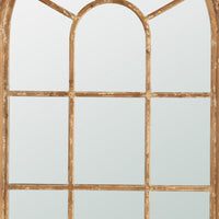 54 Inch Wall Mirror with Window Pane Design, Fir Wood, Distressed Brown - BM285948