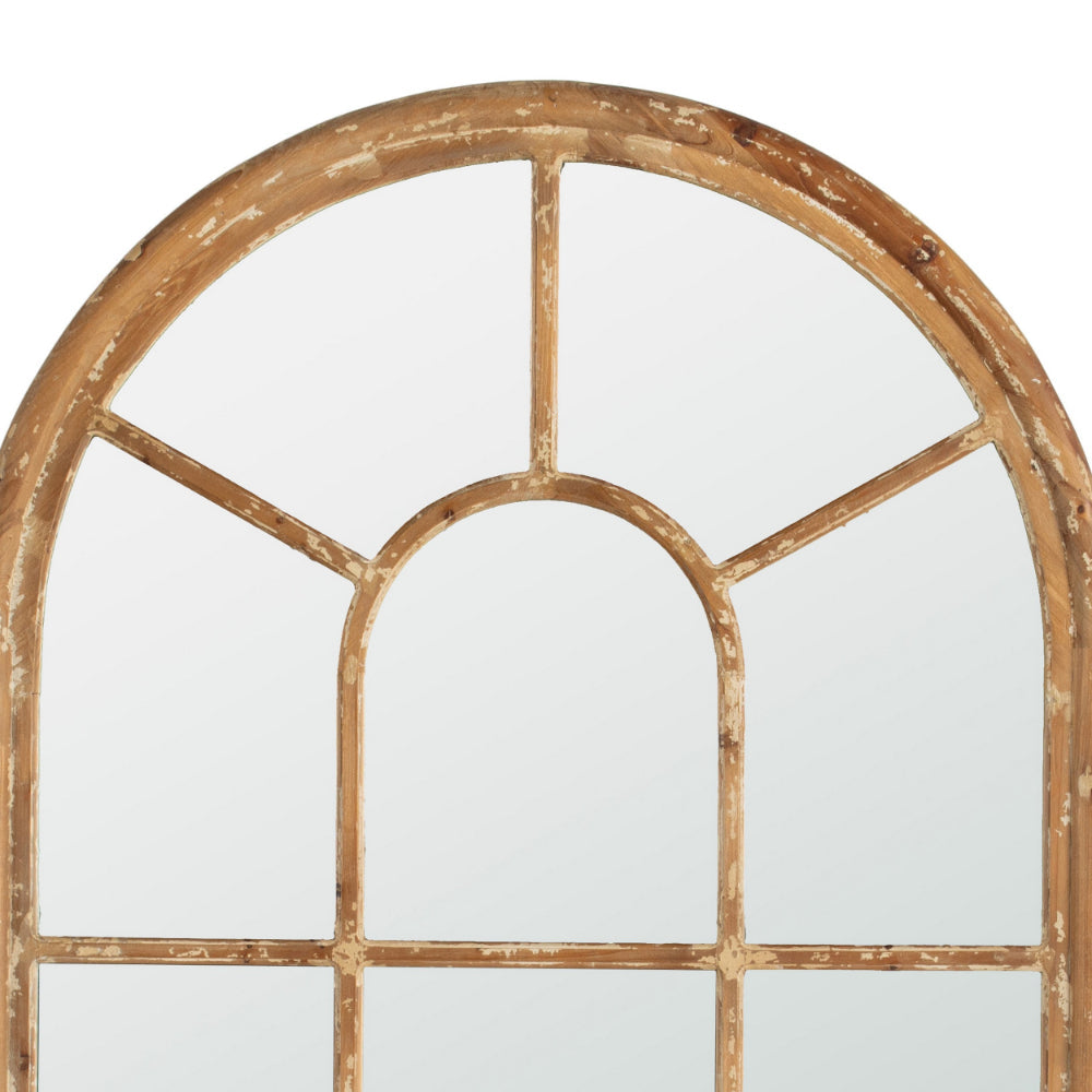 54 Inch Wall Mirror with Window Pane Design, Fir Wood, Distressed Brown - BM285948