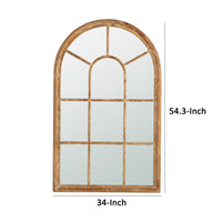 54 Inch Wall Mirror with Window Pane Design, Fir Wood, Distressed Brown - BM285948