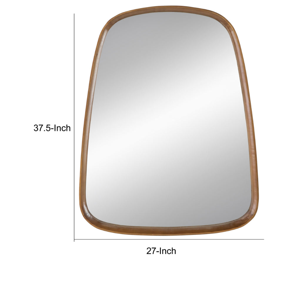 Roe 27 Inch Wall Mirror, Brown Curved Pine Wood Frame, Minimalistic - BM285960