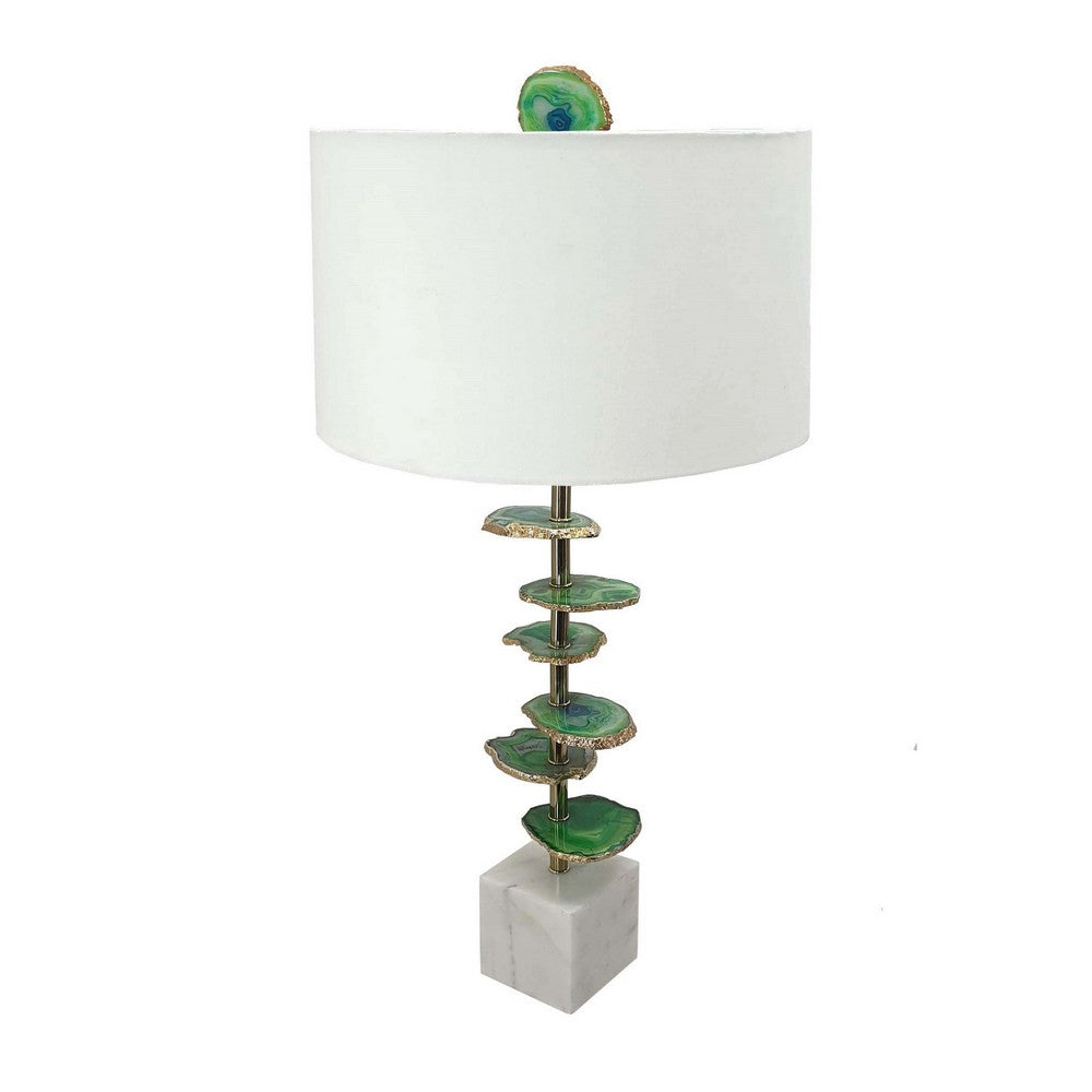 Parks 30 Inch Table Lamp With Agate Slices and Linen Drum Shade, White - BM286095