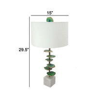 Parks 30 Inch Table Lamp With Agate Slices and Linen Drum Shade, White - BM286095