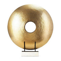 22 Inch Round Statuette, Tabletop Decor, Gold Disk, White Marble Base - BM286099
