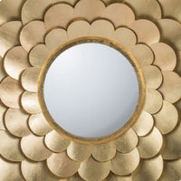 32 Inch Round Wall Mount Mirror, Blooming Flower Decor, Gold Finished Iron - BM286104