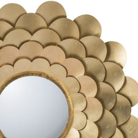 32 Inch Round Wall Mount Mirror, Blooming Flower Decor, Gold Finished Iron - BM286104