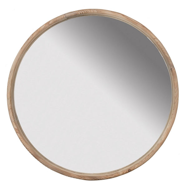 28 Inch Round Wall Mount Accent Mirror, Natural Fir Wood with Subtle Grains - BM286105