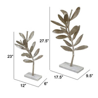 28, 23 Inch Set of 2 Metal Statuettess, Decorative Accent Olive Tree, White - BM286108