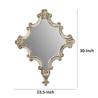 30 Inch Accent Wall Mirror, Carved Ornate Scrollwork Antique White Fir Wood - BM286109