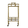 30 Inch 2 Tier Bar Cart, Aluminum Frame, Clear Glass Shelves, Antique Brass - BM286114