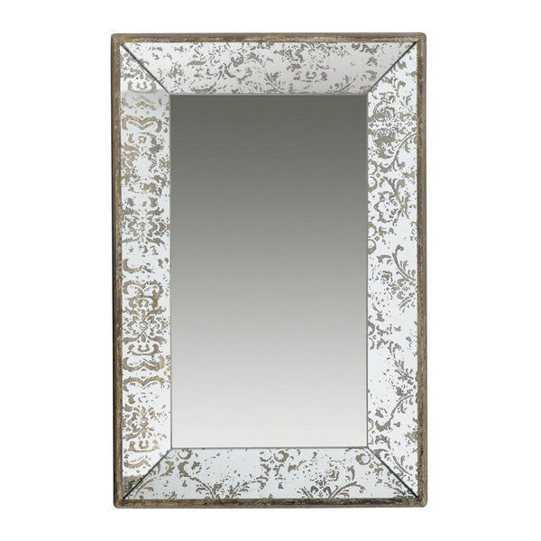 Rosa 16 x 24 Wall Mount Mirror, Brown Wood Frame with Abstract Gold Overlay - BM286121