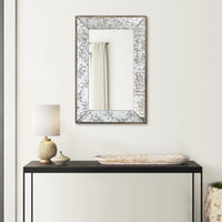 Rosa 16 x 24 Wall Mount Mirror, Brown Wood Frame with Abstract Gold Overlay - BM286121