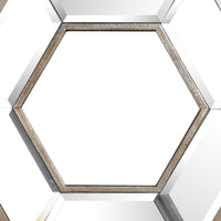 Toby 12 x 14 Inch Wall Mount Accent Mirror, Dual Hexagon Wood Frame, Brown - BM286123