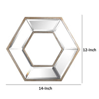 Toby 12 x 14 Inch Wall Mount Accent Mirror, Dual Hexagon Wood Frame, Brown - BM286123