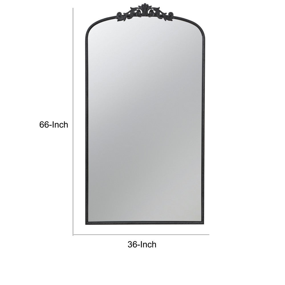 Kea 66 Inch Wall Mirror, Black Curved Metal Frame, Ornate Baroque Design - BM286125