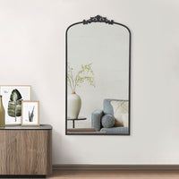Kea 66 Inch Wall Mirror, Black Curved Metal Frame, Ornate Baroque Design - BM286125
