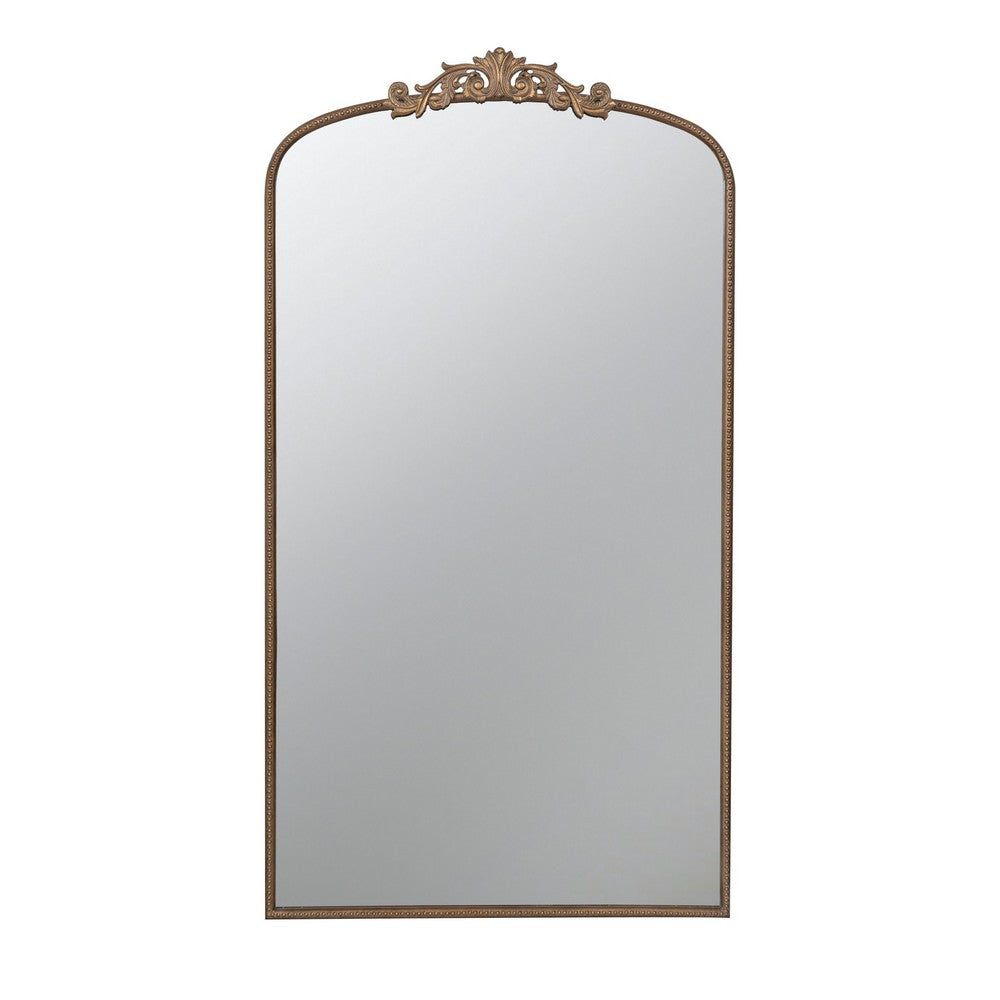 Kea 66 Inch Wall Mirror, Gold Curved Metal Frame, Ornate Baroque Design - BM286126