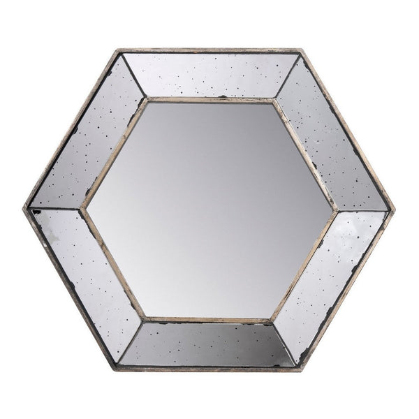 Filo 21 Inch Wall Accent Mirror, Raised Tray Edges, Hexagonal Mirror Frame - BM286130