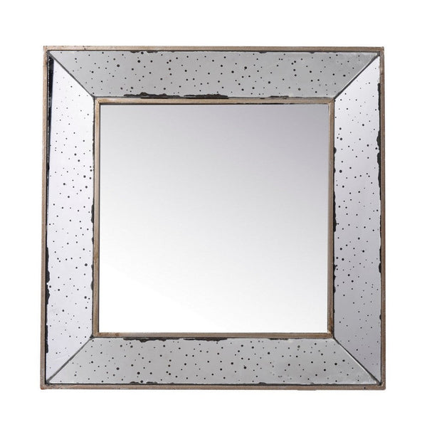 Filo 18 Inch Square Wall Accent Mirror, Raised Tray Edges, Mirrored Frame - BM286131