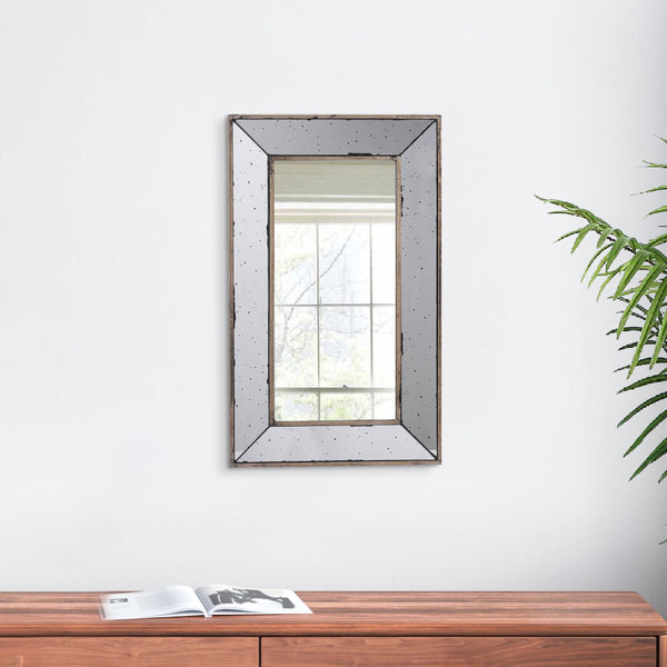 Filo 24 Inch Wall Mirror, Raised Tray Edges, Mirrored Rectangular Frame - BM286132