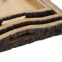 20, 18, 16 Inch Set of 3 Wood Serving Trays, Tree Bark Accent, Natural Brown - BM286134