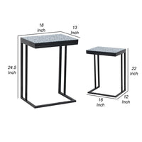 22, 24 Inch Nesting End Tables, Set of 2, Blue And White Pattern Top - BM286137