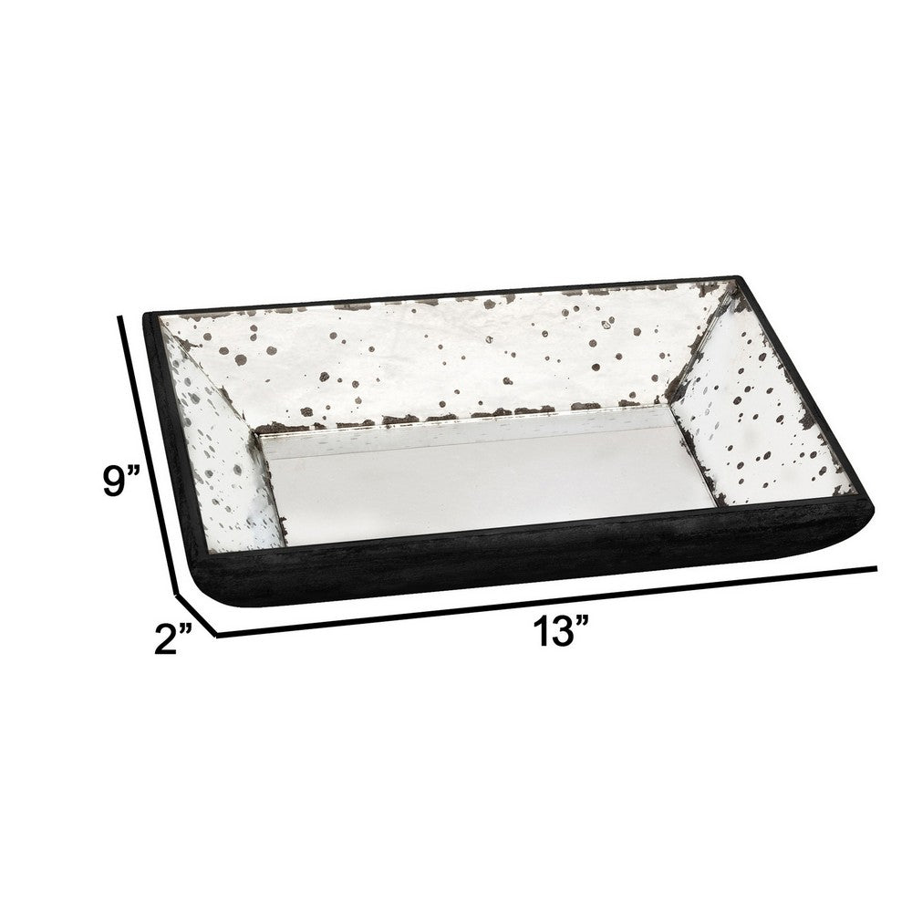 Inez 13 Inch Glass Tray, Set of 2, Silver Mirrored Wood Frames, Medium - BM286140
