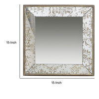 Filo 15 Inch Square Accent Wall Mirror, Raised Edges, Silver Wood Frame - BM286154