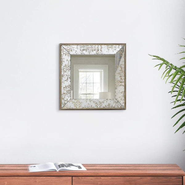 Filo 15 Inch Square Accent Wall Mirror, Raised Edges, Silver Wood Frame - BM286154