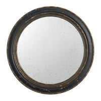 24 Inch Round Wall Mount Mirror, Molded Trim Wood Frame, Distressed Brown - BM286156