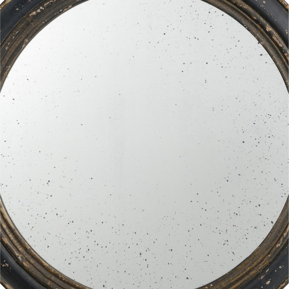 24 Inch Round Wall Mount Mirror, Molded Trim Wood Frame, Distressed Brown - BM286156